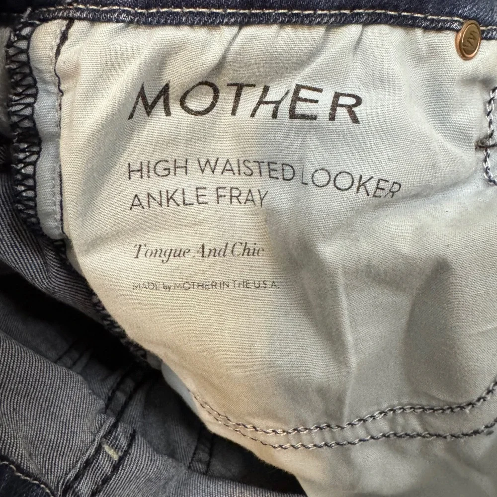 Mother High Waisted Looker Ankle Fray Jeans Tongue And Chic Blue Skinny Size 25